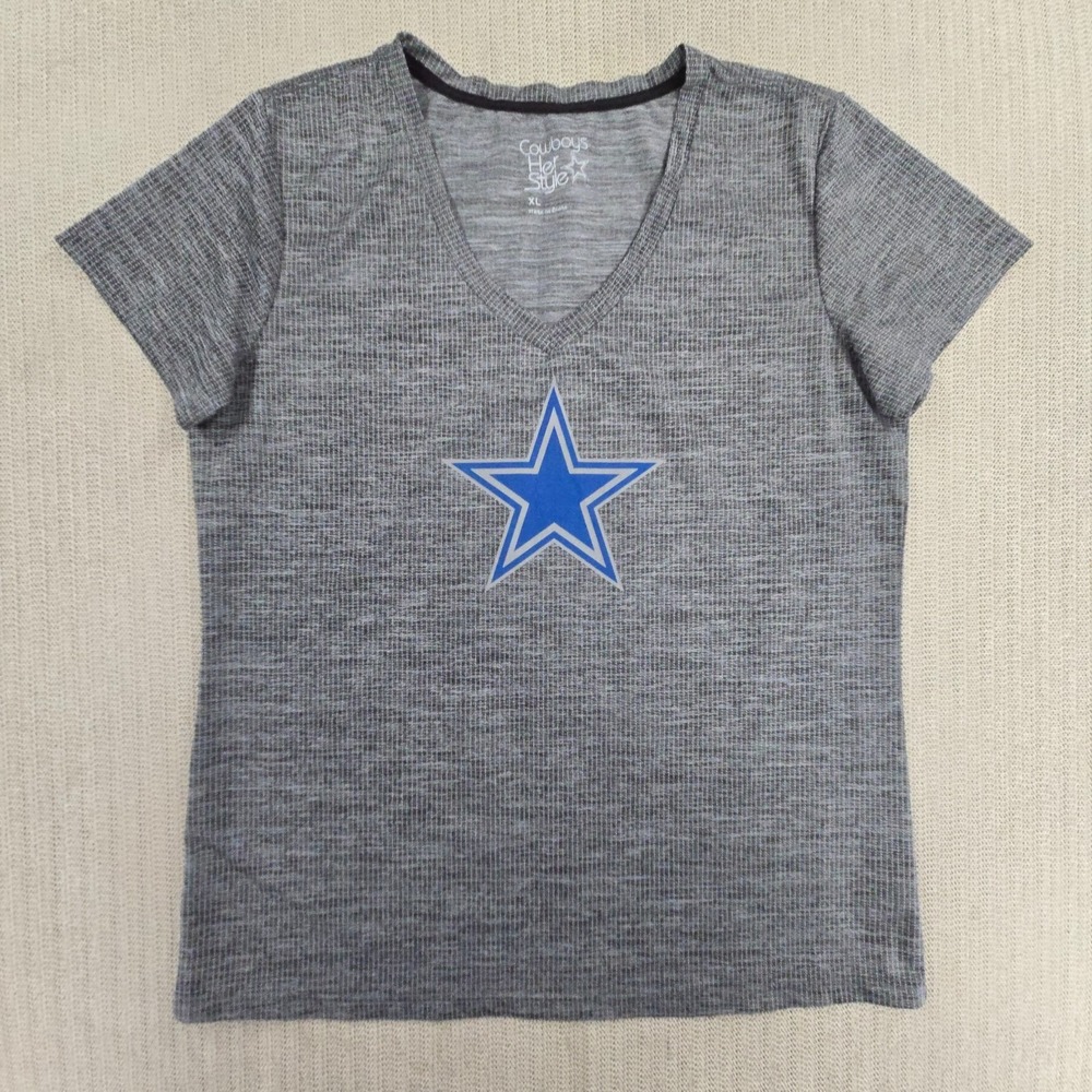 Dallas Cowboys Shirt Womens XL‎ Gray V-Neck Short Sleeve Her Style NFL Football
